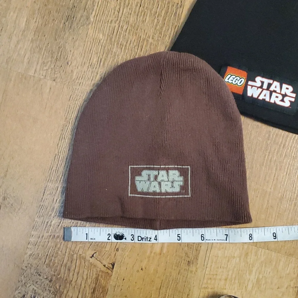 Star Wars 2 Pack Kids Tobaggan Beanie Hats Black Lego &‎ Brown Ribbed